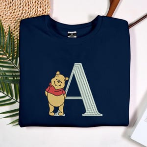 Pooh Bear Alphabet A-Z Embroidery Sweatshirt Embroidery Pooh Sweatshirt Winnie-the-Pooh Cartoon Shirt Custom Pooh Sweatshirt Gifts Idea