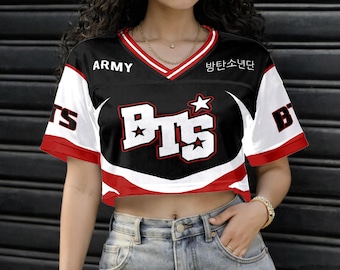 Kpop Crop Top Jersey BT-S Inspired Custom Name Shirt AR-MY Football Jersey Fan Gift Korean Streetwear Women Jersey