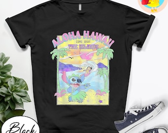 Retro  Lilo and Stitch Shirt Aloha Hawaii Come Visit The Islands T-Shirt Happy Stitch Shirt Family Trip Outfit