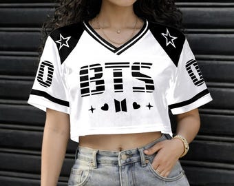 Kpop Crop Top Jersey BT-S Inspired Custom Name Shirt AR-MY Football Jersey Fan Streetwear Women Jersey Floral Bow Design Fan Gift Outfit