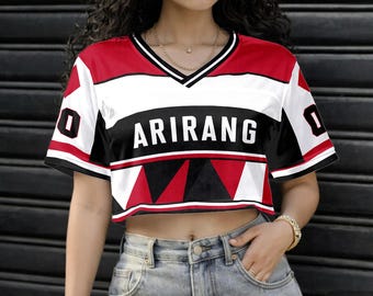 Arirang BT-S Crop Top Jersey, Kpop Inspired Custom Football Shirt, Personalized Name Number Crop Tee, Aesthetic Korean Fan Merch Gift