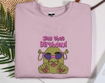 Shrek Slay That Birthday Embroidered Sweater Funny Shrek Cartoon Embroidered Sweatshirts Trending Crewneck Shrek Sweater Gifts for Her