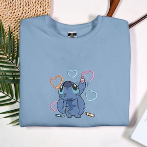 Stitch Embroidered Sweatshirt, School Shirt , Stitch School Embroidered Sweater, Pupil Shirt, Teacher Shirt, Valentine Shirt gifts