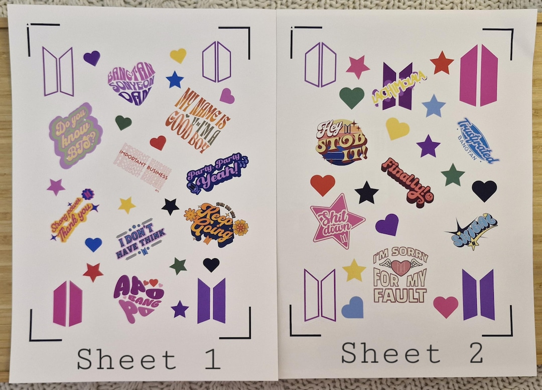 BTS thank youシールリピページ BTS Slogan Sticker Sheets - Etsy