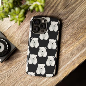 Tough Cases, Phone Case, Polar Bear Print, Black Background, Protective Cover, Gift for Animal Lovers, Winter Wildlife Accessory
