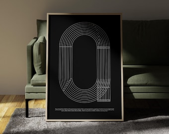 Running Track Blueprint Poster, Minimalist Printable, Track and Field Diagram, running poster, Sports Print, Running Decor,