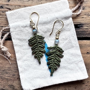 Fern micro macrame earrings - Made to Order - choose your favourite gem bead