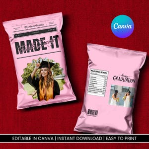 Canva Chip bag Editable, Graduation Treat, Graduation party favor, Class of 2025 Graduation Announcement, Digital Download