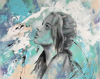 Custom Oil Portrait Painting on Canvas – Abstract Background, Christmas Gift