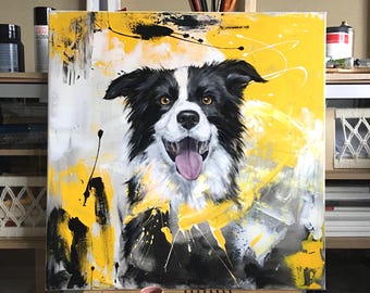 Custom Dog Oil Portrait, Abstract Pet Painting on Canvas