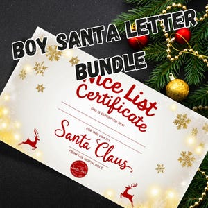 Carta do Papai Noel - Carta para o Papai Noel - Certificado de lista legal - Lista de Natal - Modelo de envelope - MENINOS - Formato PNG para alta qualidade