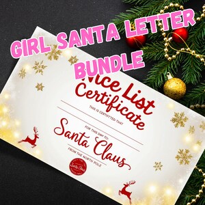 Carta de Papá Noel - Carta a Papá Noel - Certificado de lista de buenos deseos - Lista de Navidad - Plantilla de sobre - Chicas - Formato PNG para alta calidad