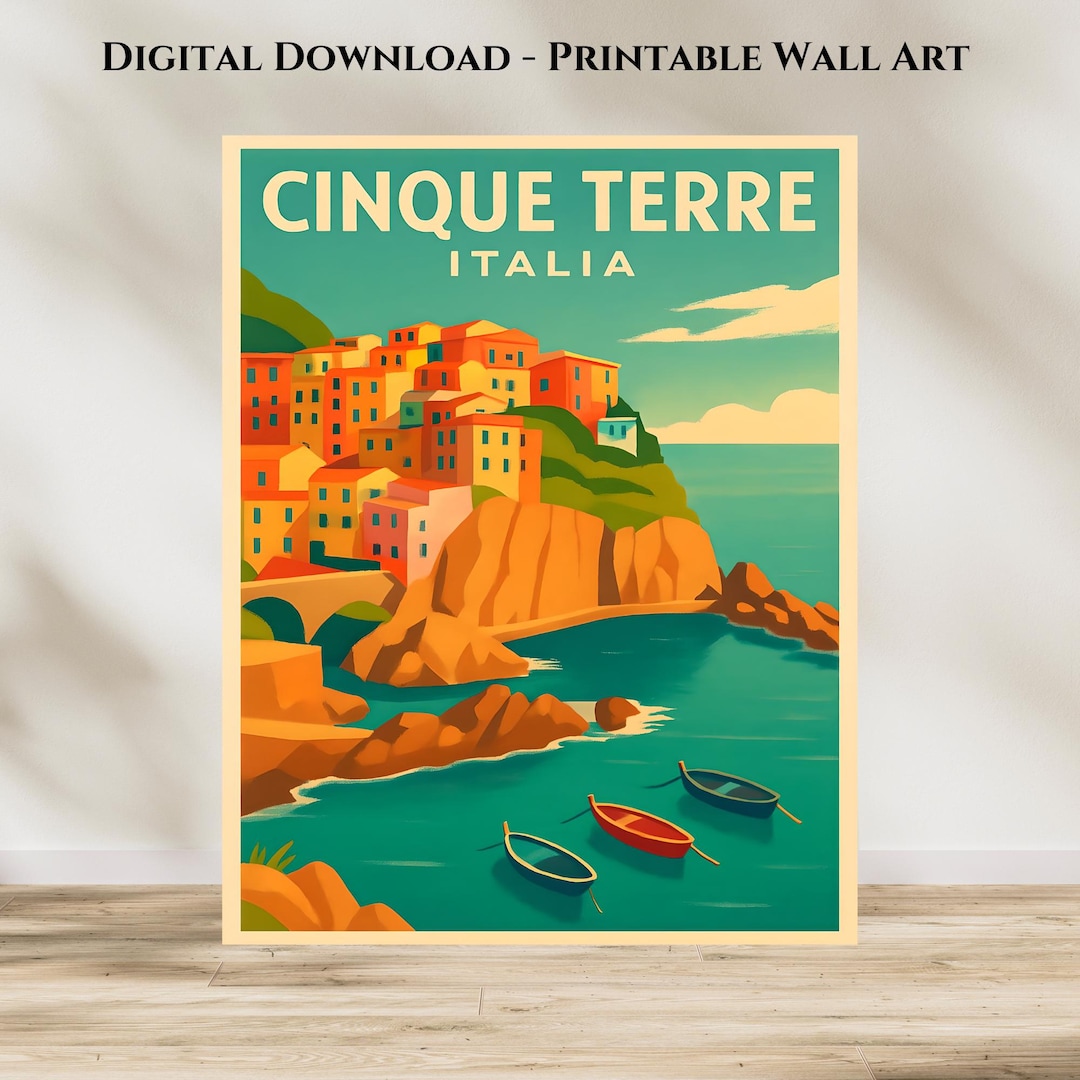 Cinque Terre Italy Travel Poster – Vintage Italian Riviera Print ...