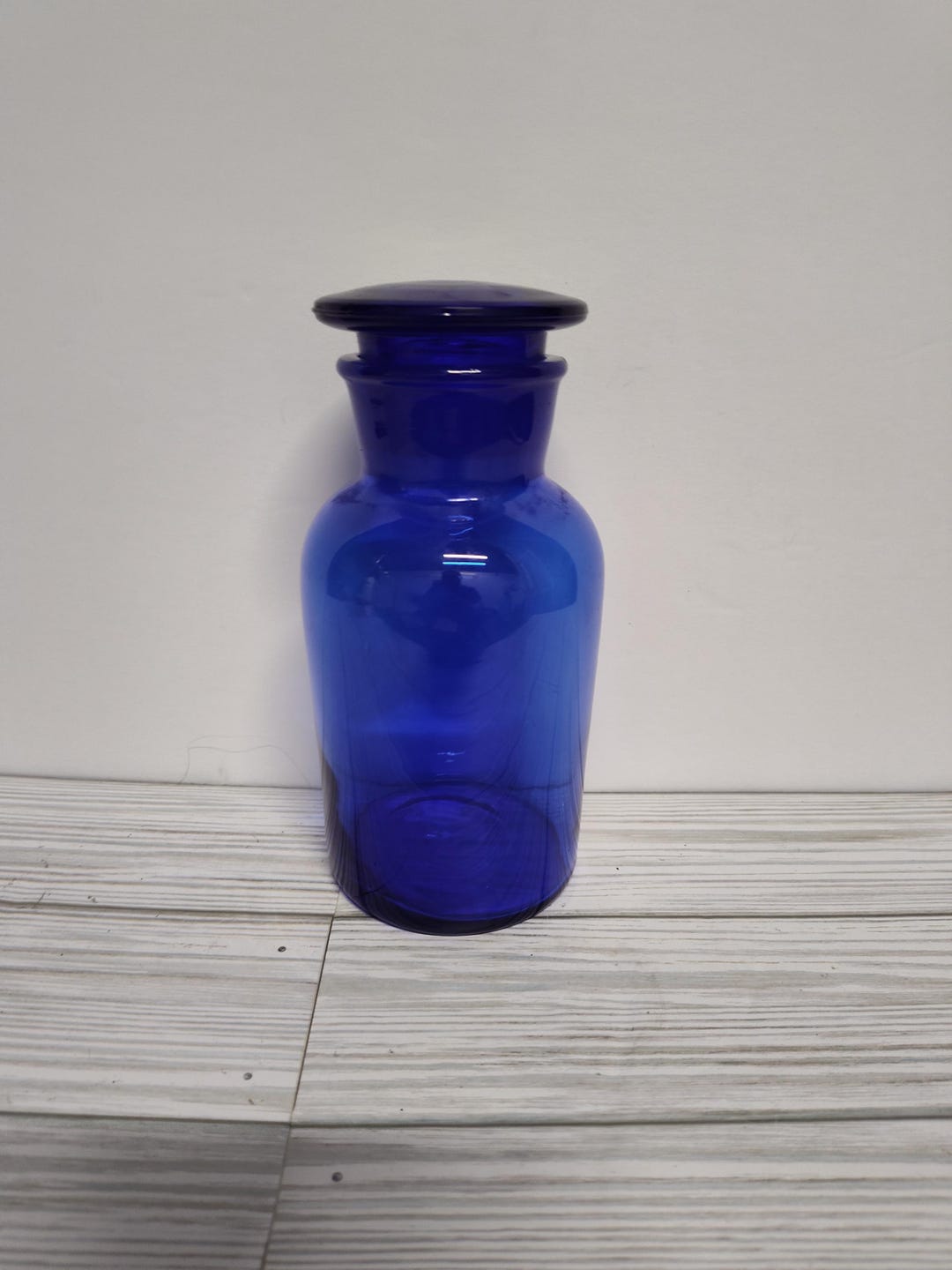 Cobalt Blue Round Glass Belgian Apothecary Jars With a Blue