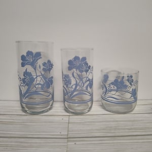 Libbey Drinking Glasses Blue Flowers - Etsy