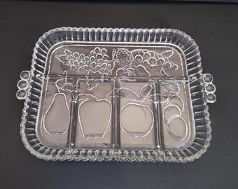 Vintage Indiana Glass Co Clear 5 Part Divided Fruit Relish Tray Platter Dish