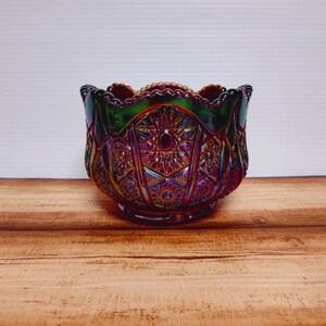 Vintage Indiana Glass Heirloom Sunset Ruby Red Carnival Glass Bowl Cadmium Glow