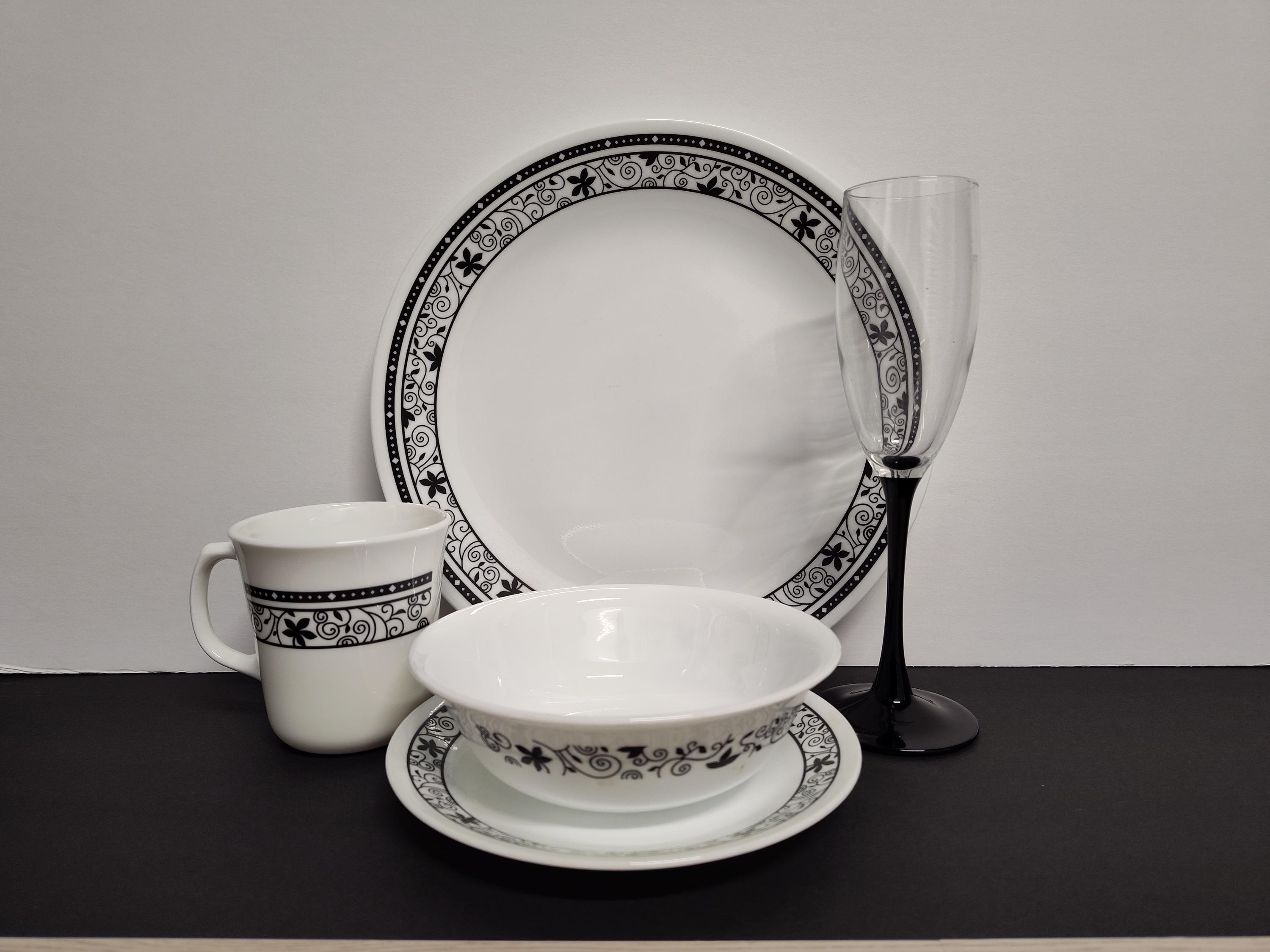 Corelle Winding Gate Black and White Floral Pattern Dining Set, Black ...