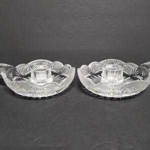 2pc Set of Vintage Oneida Southern Garden Lead Crystal Chamberstick Candle Holders