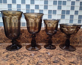 Old Williamsburg Brown by Imperial Glass-Ohio Stemware Iced Tea, Water Goblet, Wine Goblet, Tall Sherbet Glasses