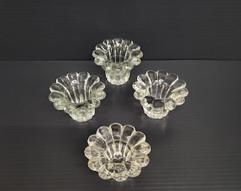 4pc Set of Vintage KIG Indonesia Crystal Scalloped Rim Flower Shaped Candle Holder for Taper or Votives