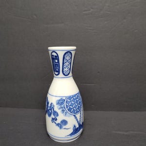 Vintage Japanese Sake Bottle Blue and White Porcelain Ceramic