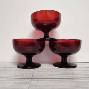 3pc Set Vintage Anchor Hocking Royal Ruby Red Sherbet Champagne Coupe