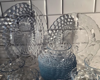 Vintage Anchor Hocking Sapphire Blue Bubble Pattern Clear Depression Glass