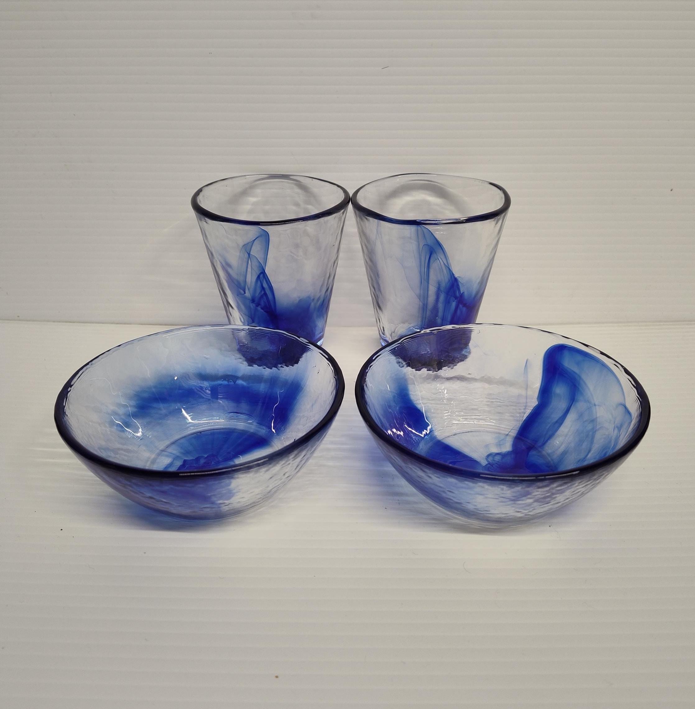 Bormioli Rocco Cobalt Blue 6set ヴィンテージ 2 Bormioli Rocco Art Glass Cobalt Blue Swirl Clear Glasses | eBay