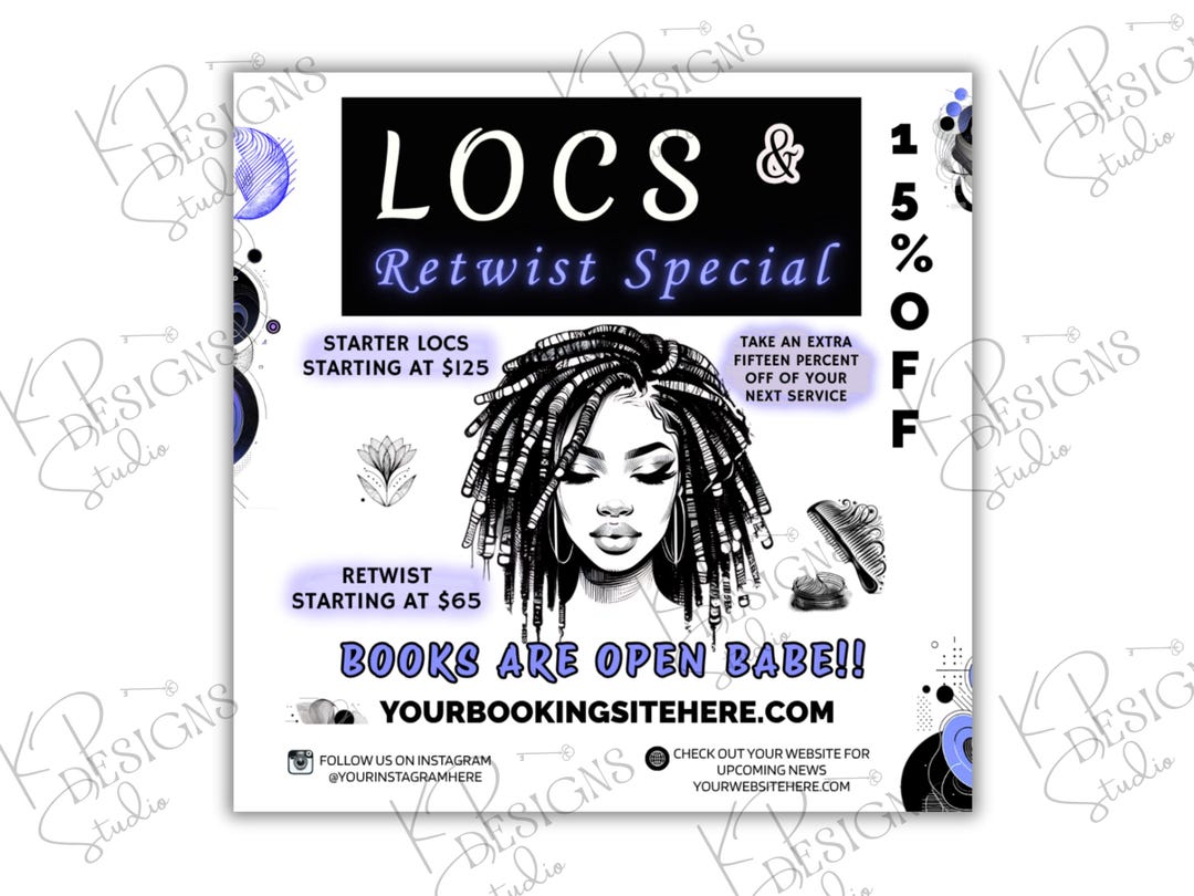 Locs Flyer Canva Template| Dreadlocks Specials Booking Flyer| DIY Loc ...