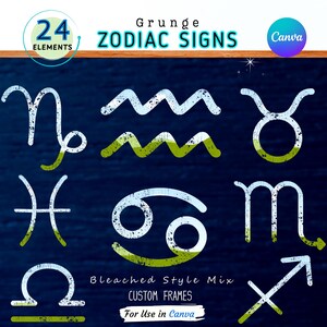Bleicheffekt Canva Rahmen, Sternzeichen Kunst, Grunge Astrologie Png, Sternzeichen Symbole Set, ziehen Tropfen Vorlage, digitaler Download, kommerzielle Nutzung
