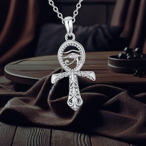 Ankh Cross for Men 925 Sterling Silver Eye of Horus Cross Pendant Necklace