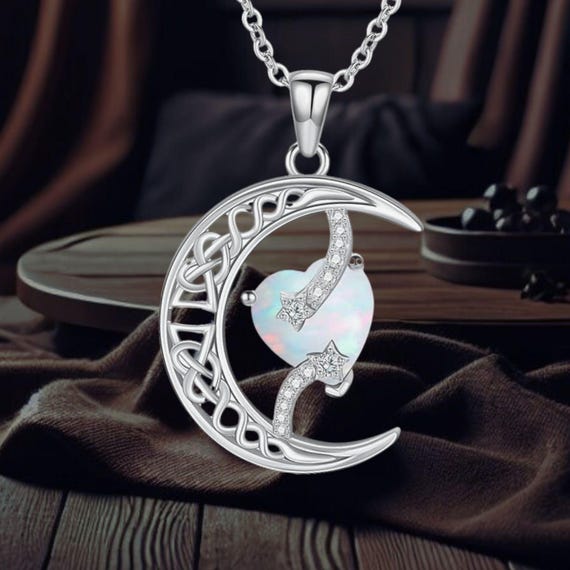 Necklace for Women 925 Sterling Silver Celtic Moon and Star