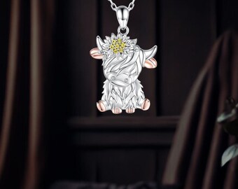 Scottish Highland Cow Necklace 925 Sterling Silver Jewelry For Women