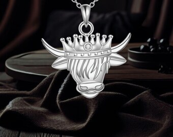 Highland Cow Necklace 925 Sterling Silver Animal Pendant Jewelry for Women
