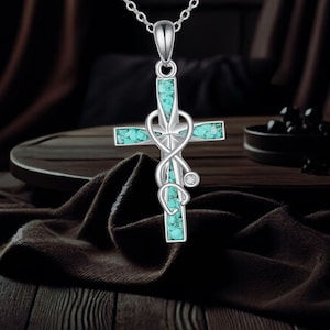 Stethoscope Cross Necklace 925 Sterling Silver Jesus Turquoise Cross Necklace Jewelry for Women