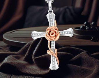 Cross Rose-ketting 925 sterlingzilveren ketting Cross christelijke sieraden voor vrouwen