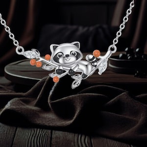 Waschbär Halskette 925 Sterling Silber Waschbär Tier Schmuck für Frauen