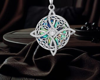 Collar celta con nudo de bruja, colgante de concha de abulón de plata de ley 925, joyería para mujer.