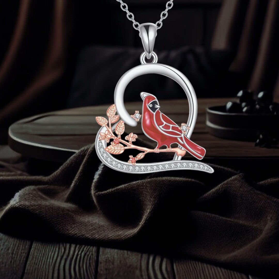 Red Cardinal Heart Necklace 925 Sterling Silver Memorial Jewelry for ...