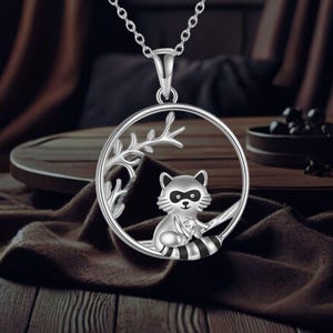 Raccoon Necklace 925 Sterling Silver Cute Raccoon Animal Jewelry For Women