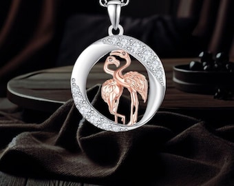 Flamingo Necklace 925 Sterling Silver Cubic Zirconia Bird Flamingo Jewelry For Women