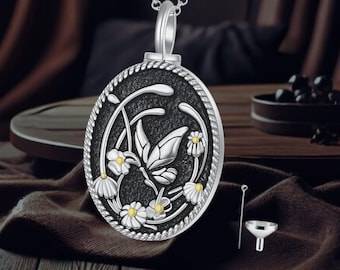 Butterfly Daisy Urn Necklace for Ashes 925 Sterling Silver Cremation Jewelry for Women Keepsake Necklace