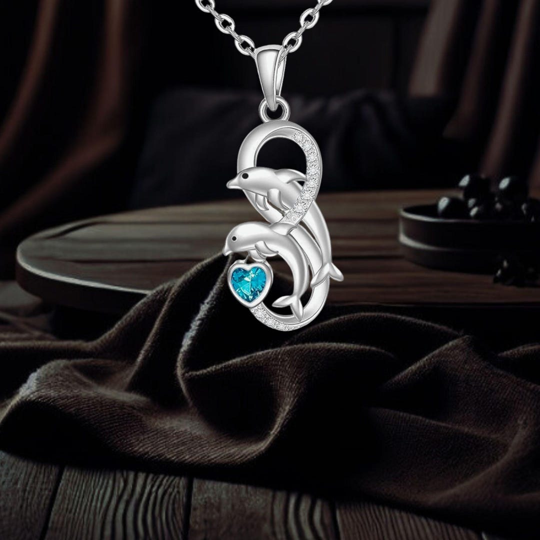 Dolphin Infinity Dolphin Infinity Necklace 925 Sterling Silver Cubic Zirconia Ocean ...