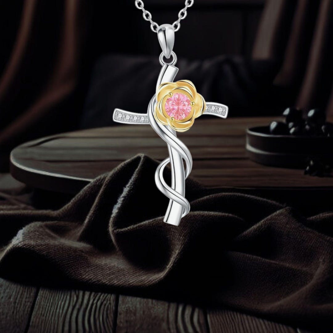 Flower Cross Necklace 925 Sterling Silver Necklace Cross Necklace ...