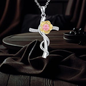 Flower Cross Necklace 925 Sterling Silver Necklace Cross Necklace Jewelry for Women