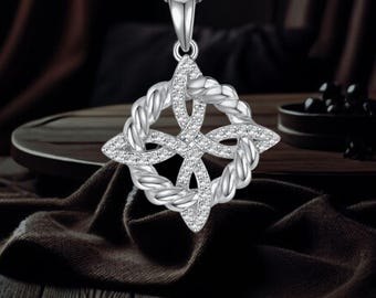 Witches Knot Necklace 925 Sterling Silver Wiccan Jewelry Pendant Necklace For Women
