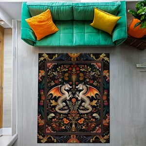 Gothic Dragon Rug, Fantasy Inspired Area Rug, Fairycore Decor, Dark Academia Rug, Magical Dragon, Aesthetic, Maximalist Rug For Living Room