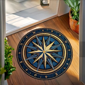 Compass Rose Rug, Yatch Round Rug, Compass Carpet, Coastal Decor, Yatch Mat, Nostalgic Retro Decor, Compass Medallion Mat, Office Carpet