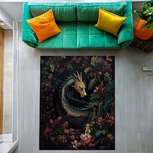Gothic Dragon Rug, Fantasy Inspired Area Rug, Fairycore Decor, Dark Academia Rug, Magical Dragon, Aesthetic, Maximalist Rug For Living Room